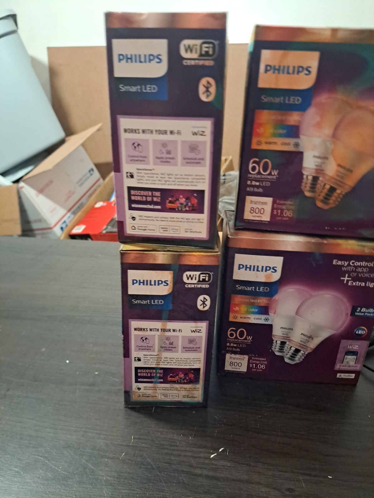 Philips Wiz LED Wi-Fi Smart Bulb Full Color 8.8W A19 800 Lm (LOT OF 4 PACK*READ* gallery