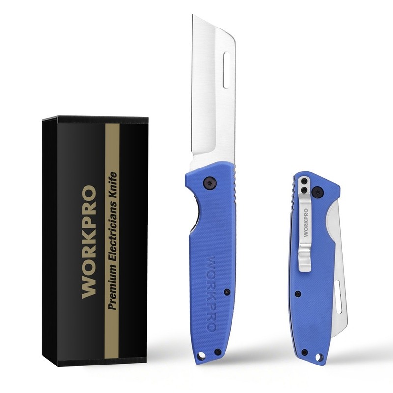 WORKPRO Folding Pocket Utility Knife Electrician Knife Plain Edge/Curved Blades gallery