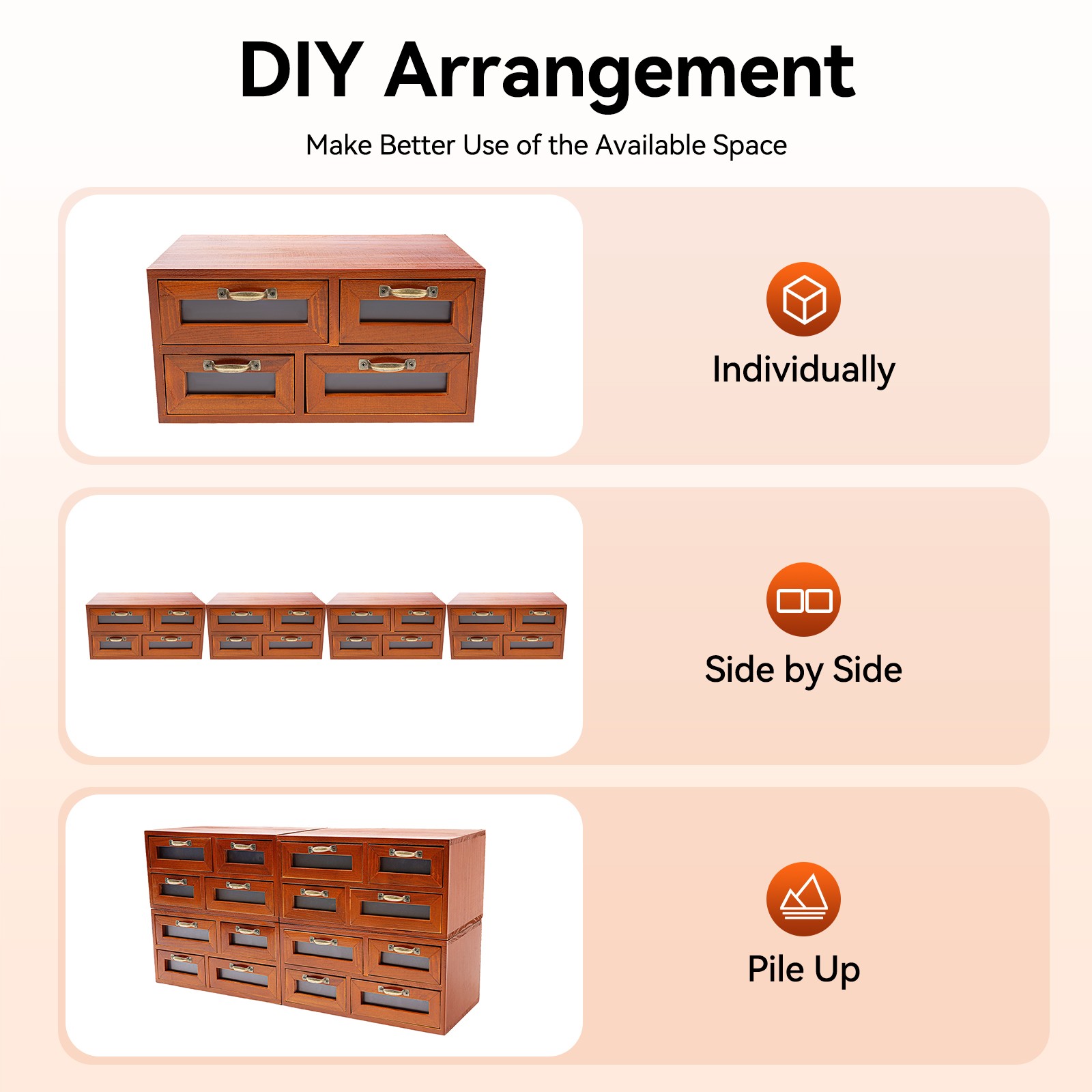 Vintage Small Wooden Desktop Storage Box Drawer Display Shelf Organizer Craft US gallery
