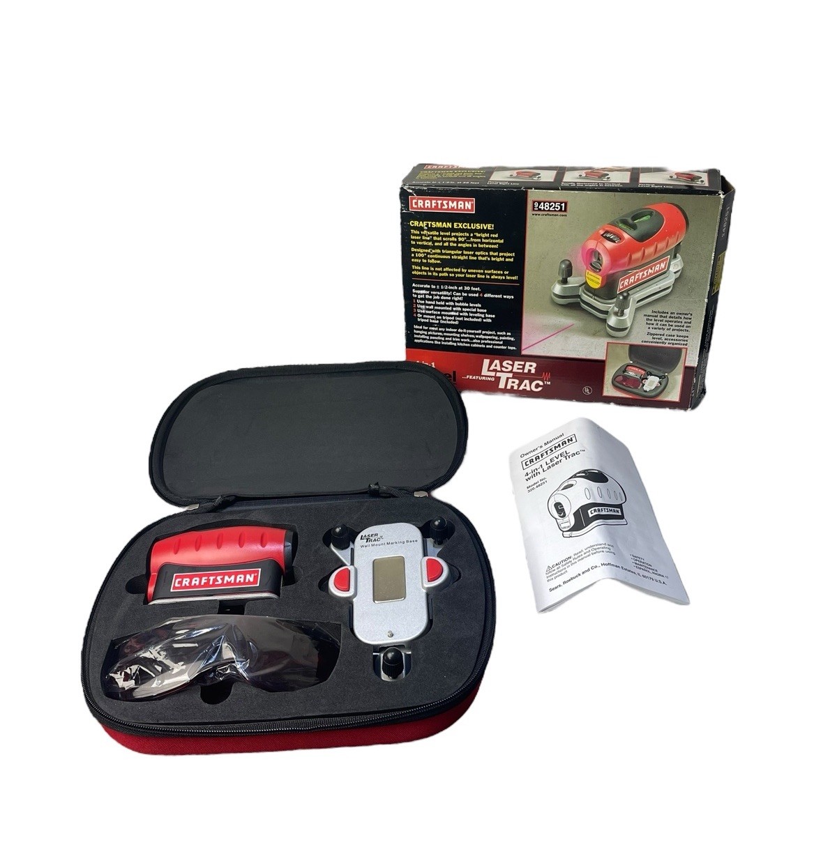 Craftsman 4-in-1 Level w Laser Trac Zip Case 3 Mounting Bases & Glasses 48251 gallery