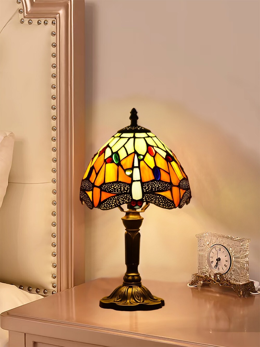 Tiffany Style Dragonfly Stained Glass Art Light Retro Decor Table Lamp 14"Tall gallery