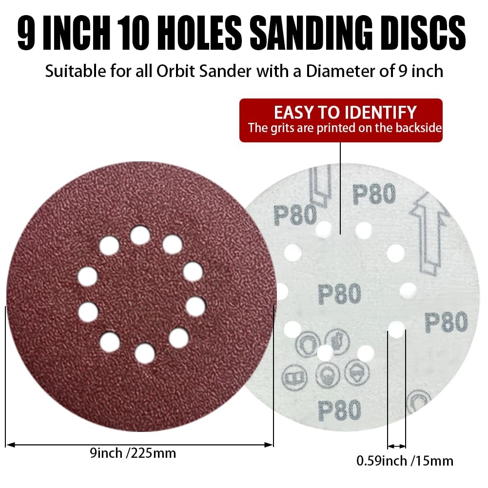 9 Inch 10 Hole Sanding Discs for Drywall Sander - 12 Pack of 80 9 x 9 inches gallery