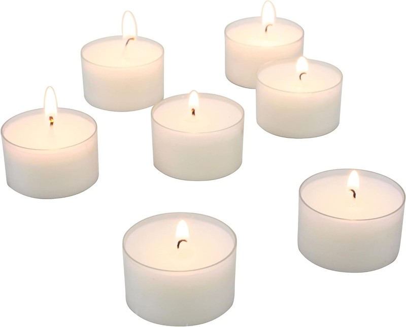 48 Count White Unscented Smokeless Long Burning Clear Cup Tea Light Candles gallery
