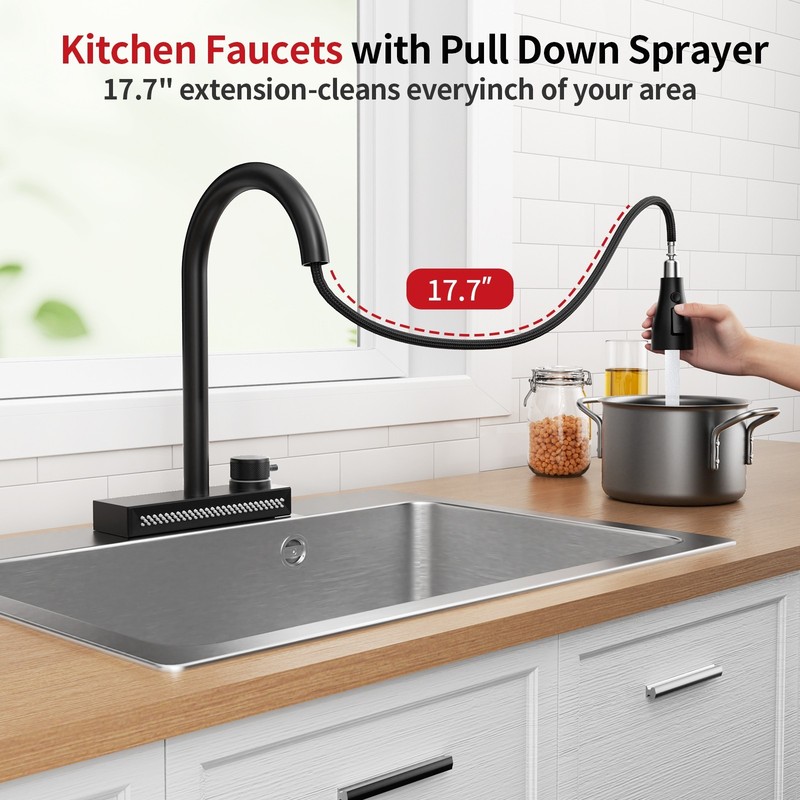 Black 3-function Pull-down Rain Kitchen Faucet gallery