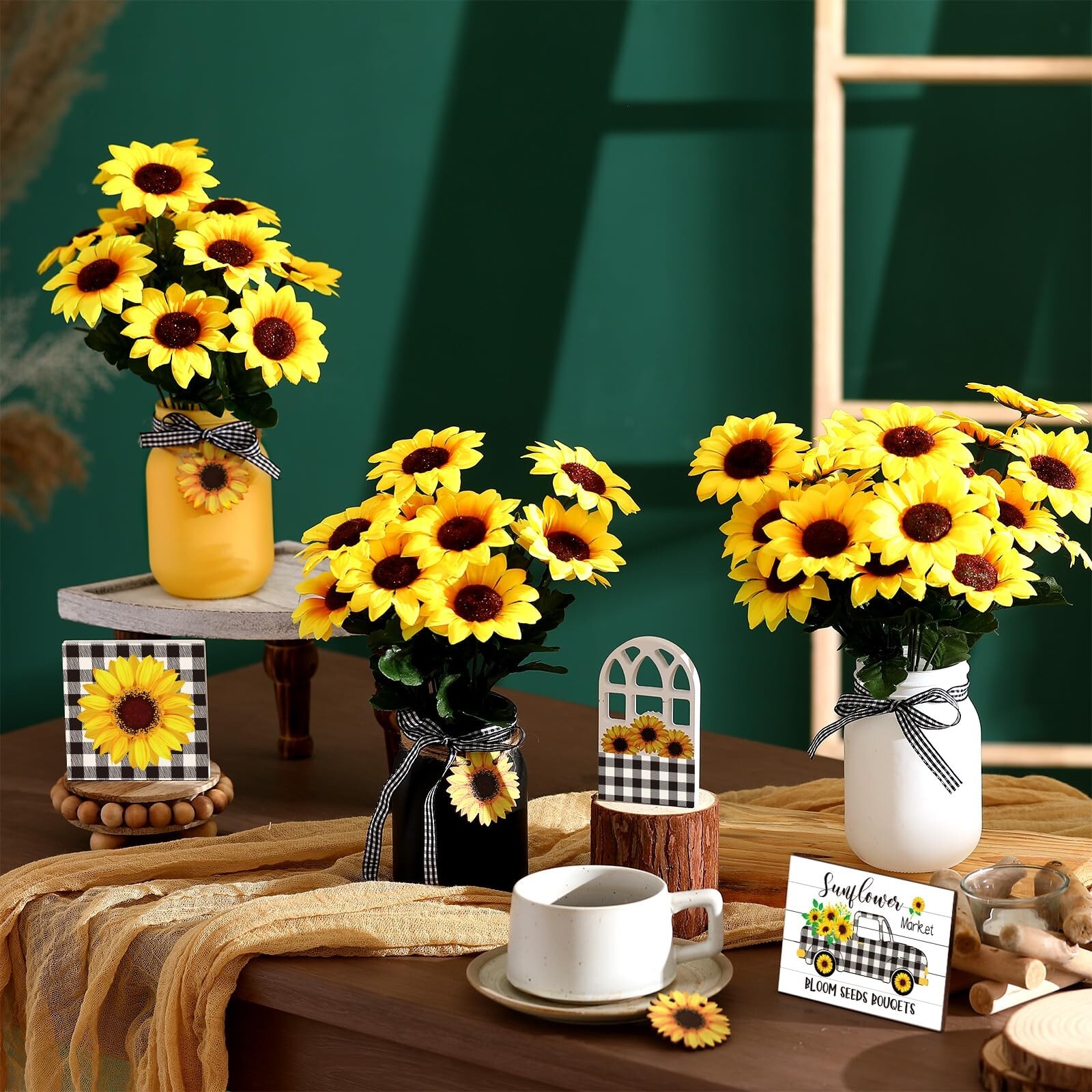 12 Sets Sunflower Mason Jar Centerpiece for Table Summer Sunflower Decor with... gallery