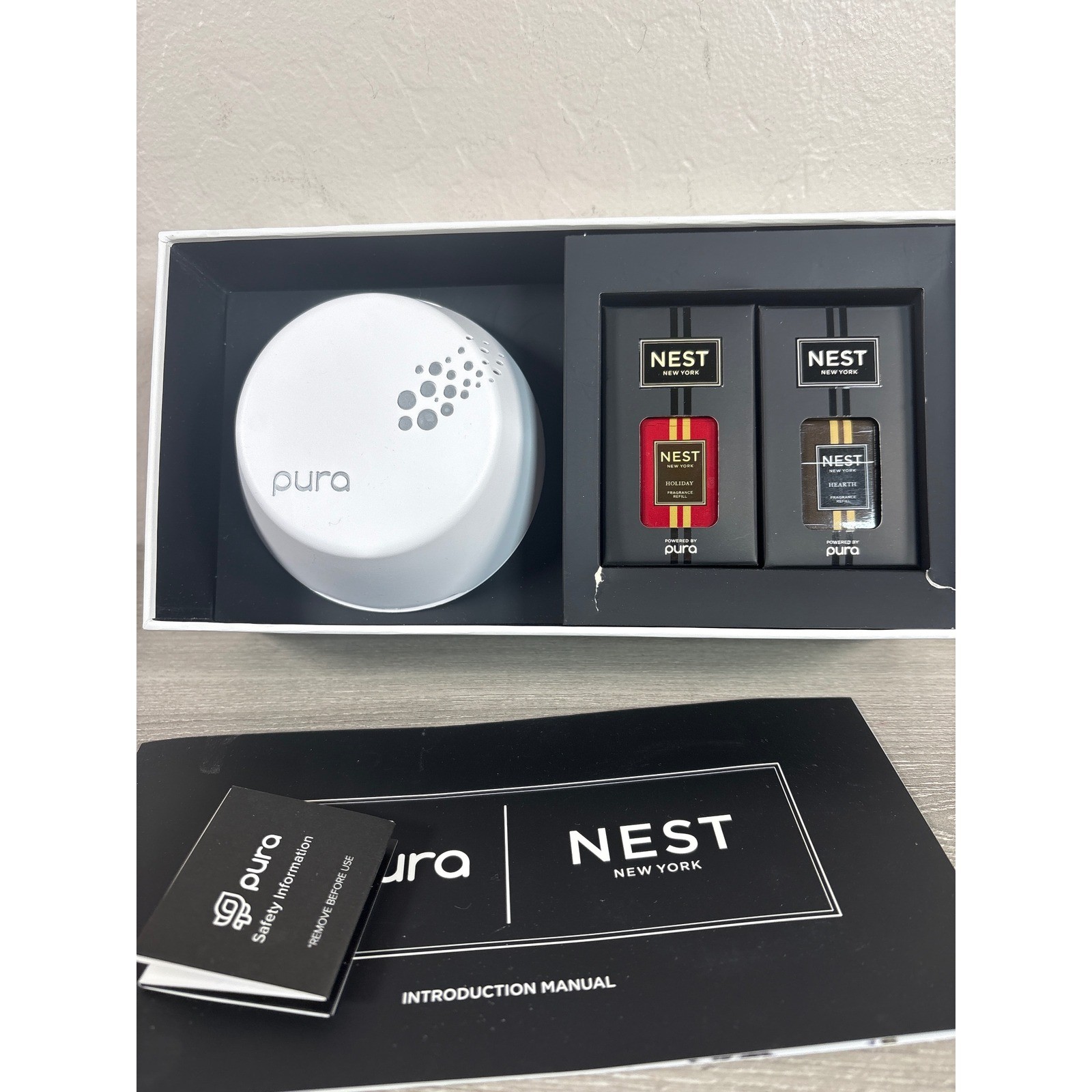 Pura Smart Home Fragrance Diffuser Set w/ NEST New York Holiday & Hearth Refills gallery