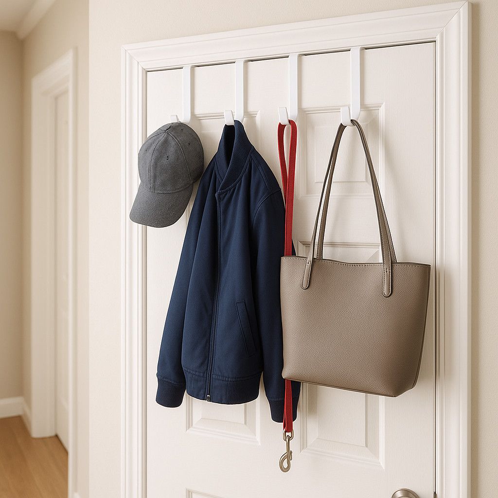 4-Pack White Plastic Over The Door Hooks 4.5 in. for Hanging Clothes & Towels gallery