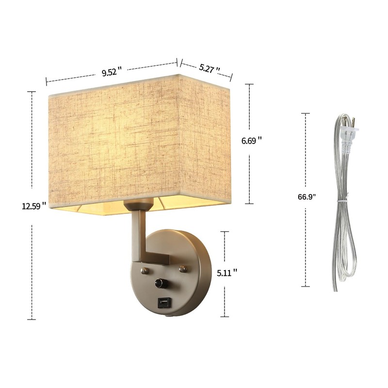 Plug in Wall Sconce with Dimmer Switch and USB Port，1-Light 9.5“Rectangular L... gallery