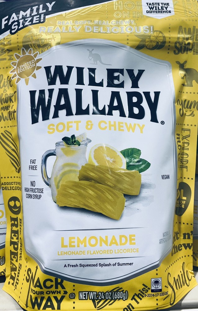 Wiley Wallaby Soft & Chewy LEMONADE Flavor Licorice 24 Oz FAMILY SIZE Bag