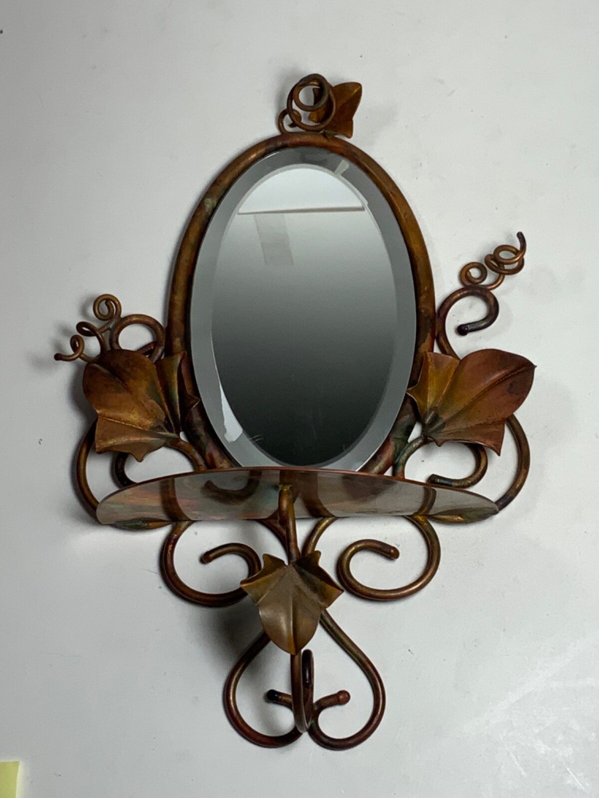 Vintage Hand Welded Steel Mirror & Shelf Wall Hanging Signed by Artist 9 in. gallery