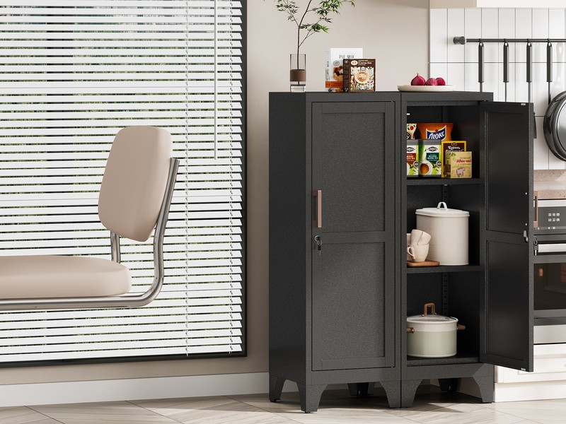 Kitchen Pantry Storage Cabinet, Lockable Metal Cabinet with Shelves Storage Unit gallery