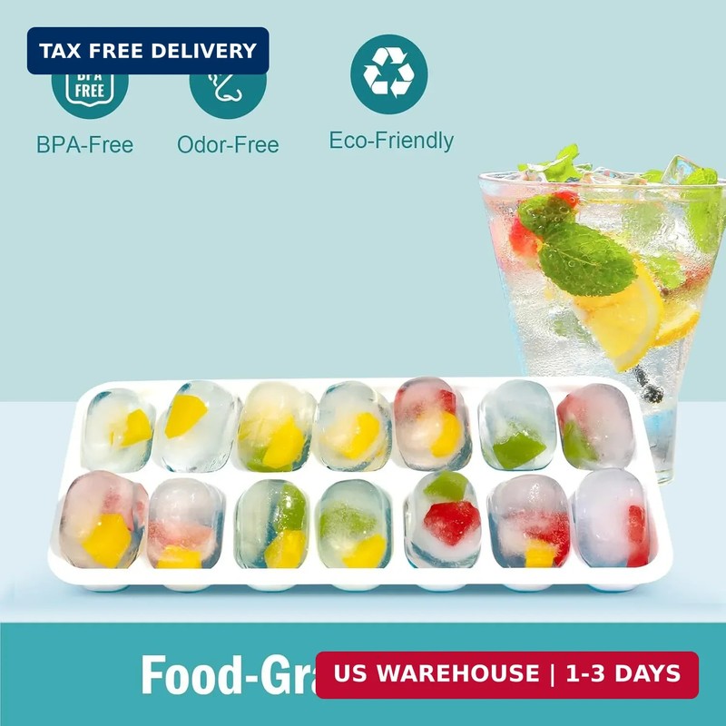3 Pack Ice Cube Trays with Lids, Flexible Silicone Bottom for Easy Release, Stac gallery