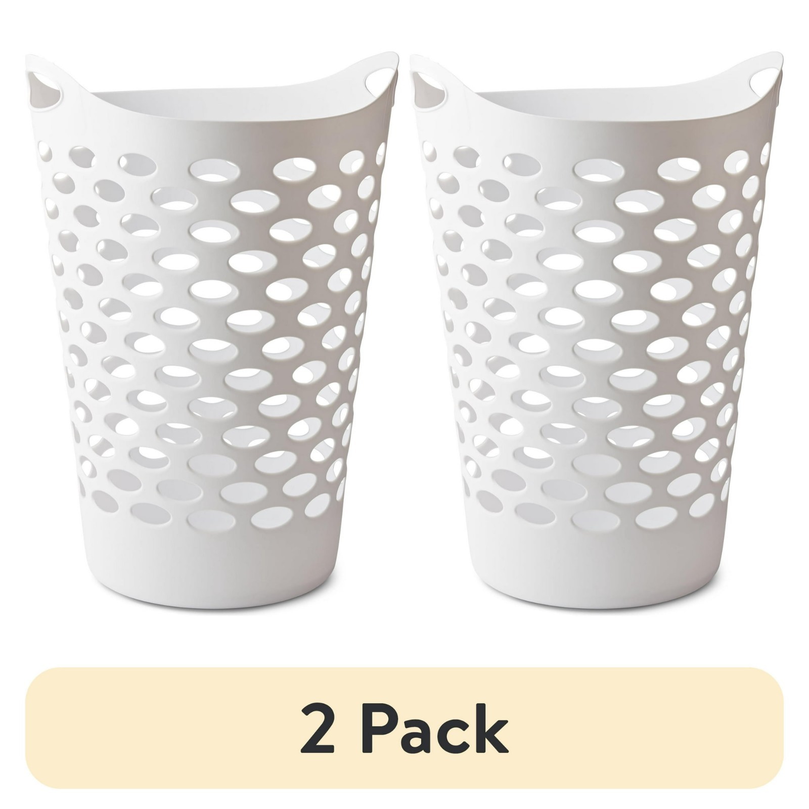 (2 pack) Mainstays Plastic Round Laundry Hamper, White, with Carrying Handles gallery
