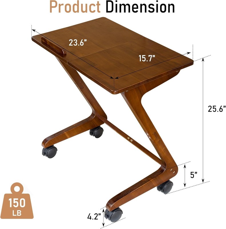 Stylish Dark Walnut Sofa Side Table with Casters - Perfect for Eating & Reading gallery