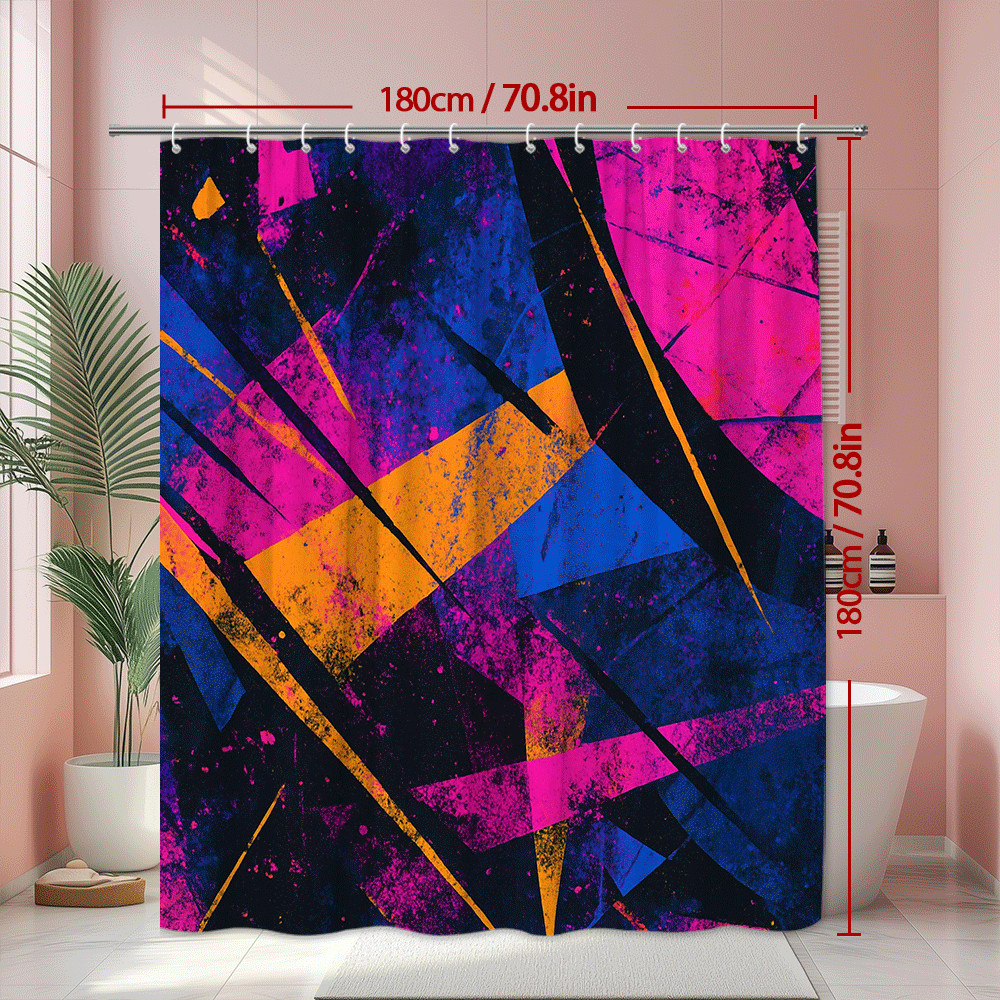Abstract Neon Geometric Shower Curtain Pink Blue Orange gallery