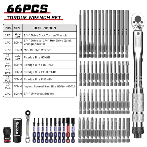 66Pcs 1/4 In. Drive Click Torque Wrench Set, 35-200In.Lb 72 GX-TW0104FS66-US gallery