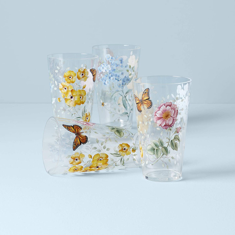 DRINKING GLASSES Butterfly Meadow Melamine Highball Glass Multi Set of 4 LENOX gallery