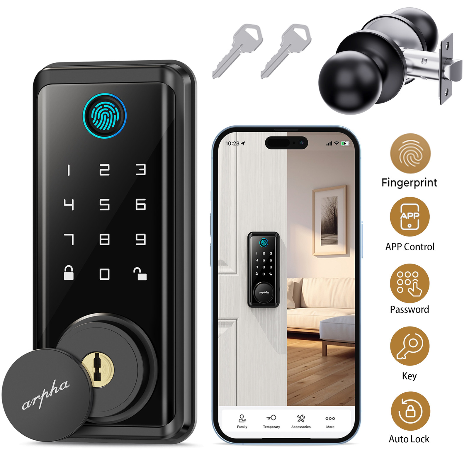 ARPHA Keyless Entry Smart Door Lock 50 Code Keypad Deadbolt Fingerprint Password gallery