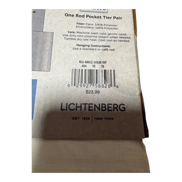 Lichtenberg Adele Ivory Rod Pocket Tier Pair Curtains 54" W x 36" L Leaf gallery