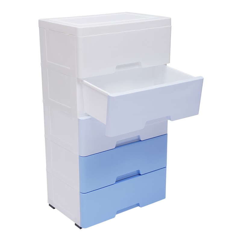 Gradient Blue Stackable Vertical Clothes Storage Tower with 5 Drawers gallery