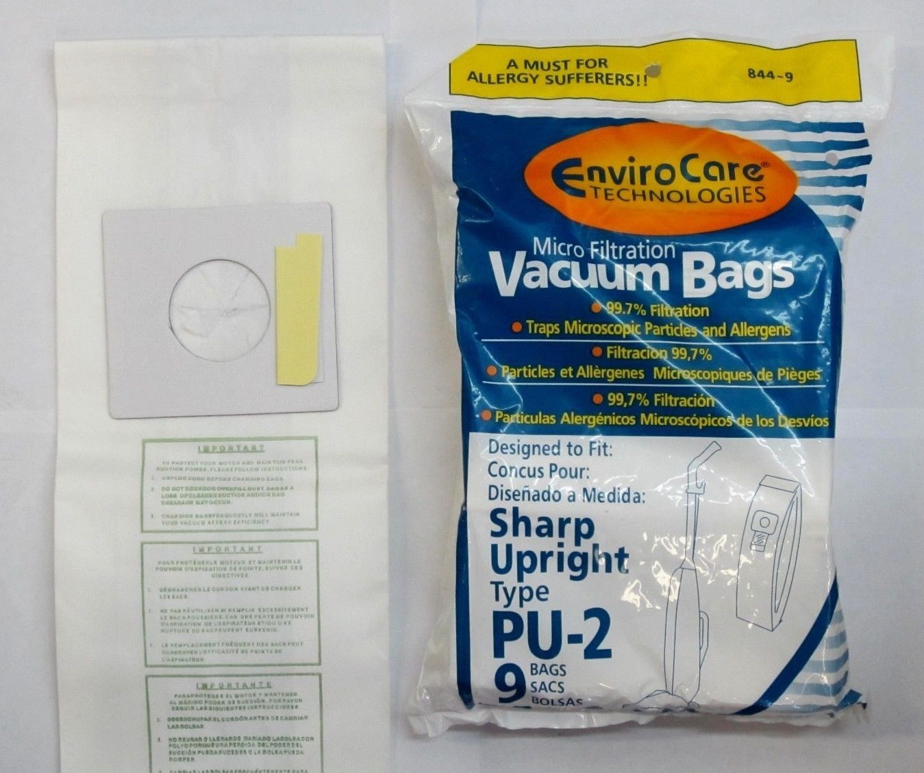 Sharp Vacuum PU-2 Microfiltration Bags - 9 Bags made by envirocare gallery
