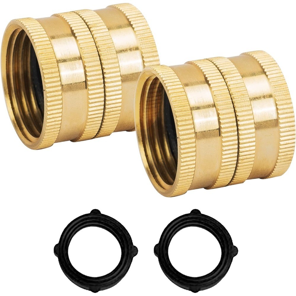 Garden Hose Adapter 3 4 Inch Solid Brass Connector Female to Female 2 Pack with gallery