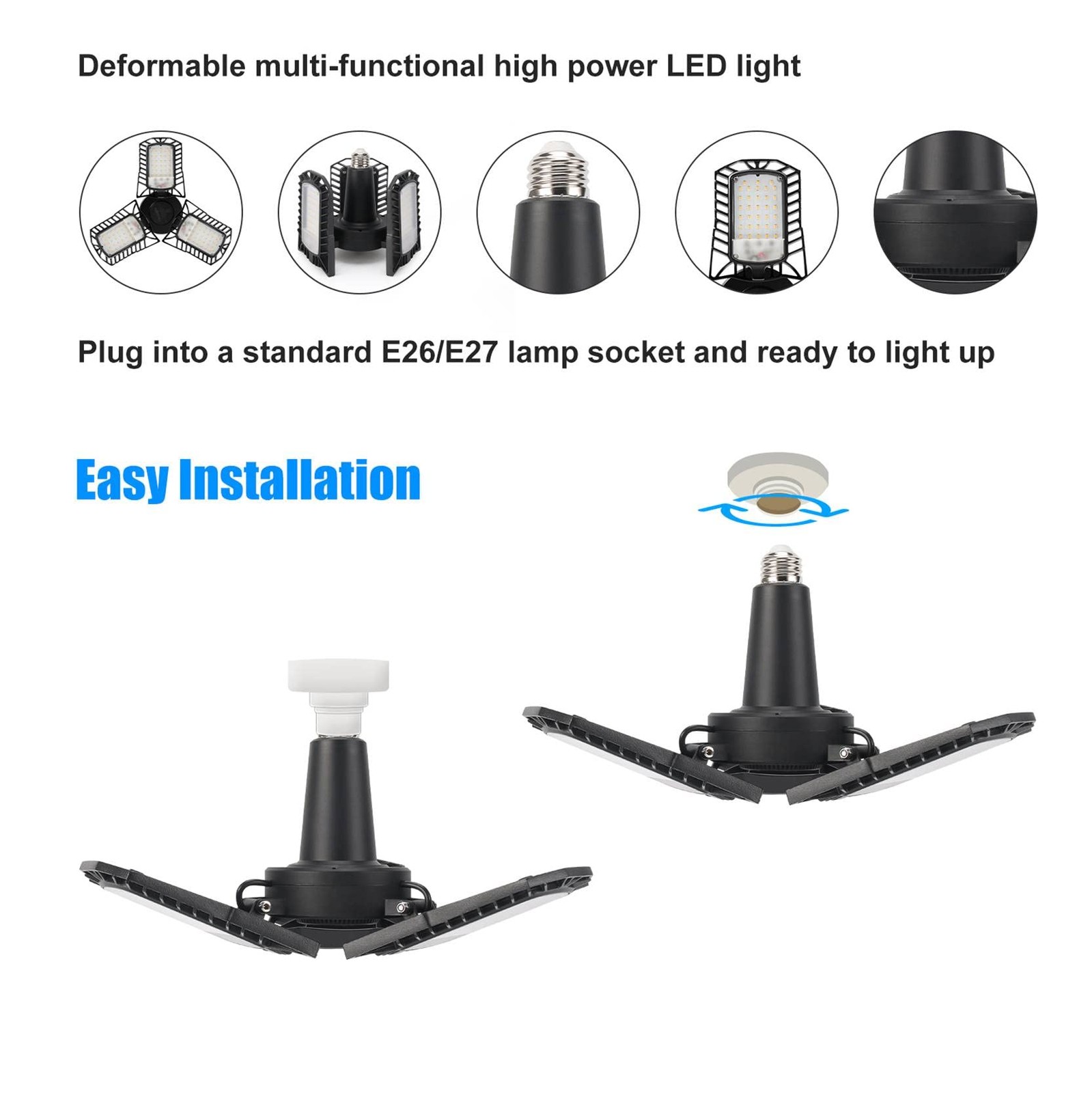 UL Certified LED Garage Lights Ceiling Lights, 6500 Lumens, E26/E27 Adjustabl gallery