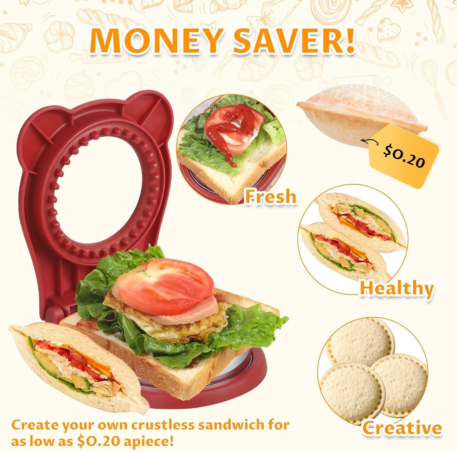 Uncrustable Sandwich Maker, Sandwich Pocket Circle Shape 3.7Inch Sandwich Cutter gallery