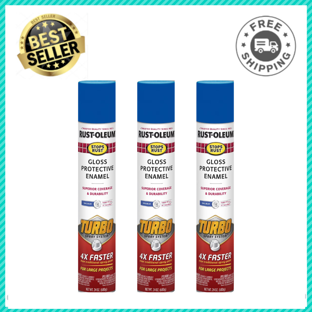 Rust-Oleum Stops Rust Turbo Spray Paint, Sail Blue, Gloss Enamel, 24 oz, 3 Pack gallery