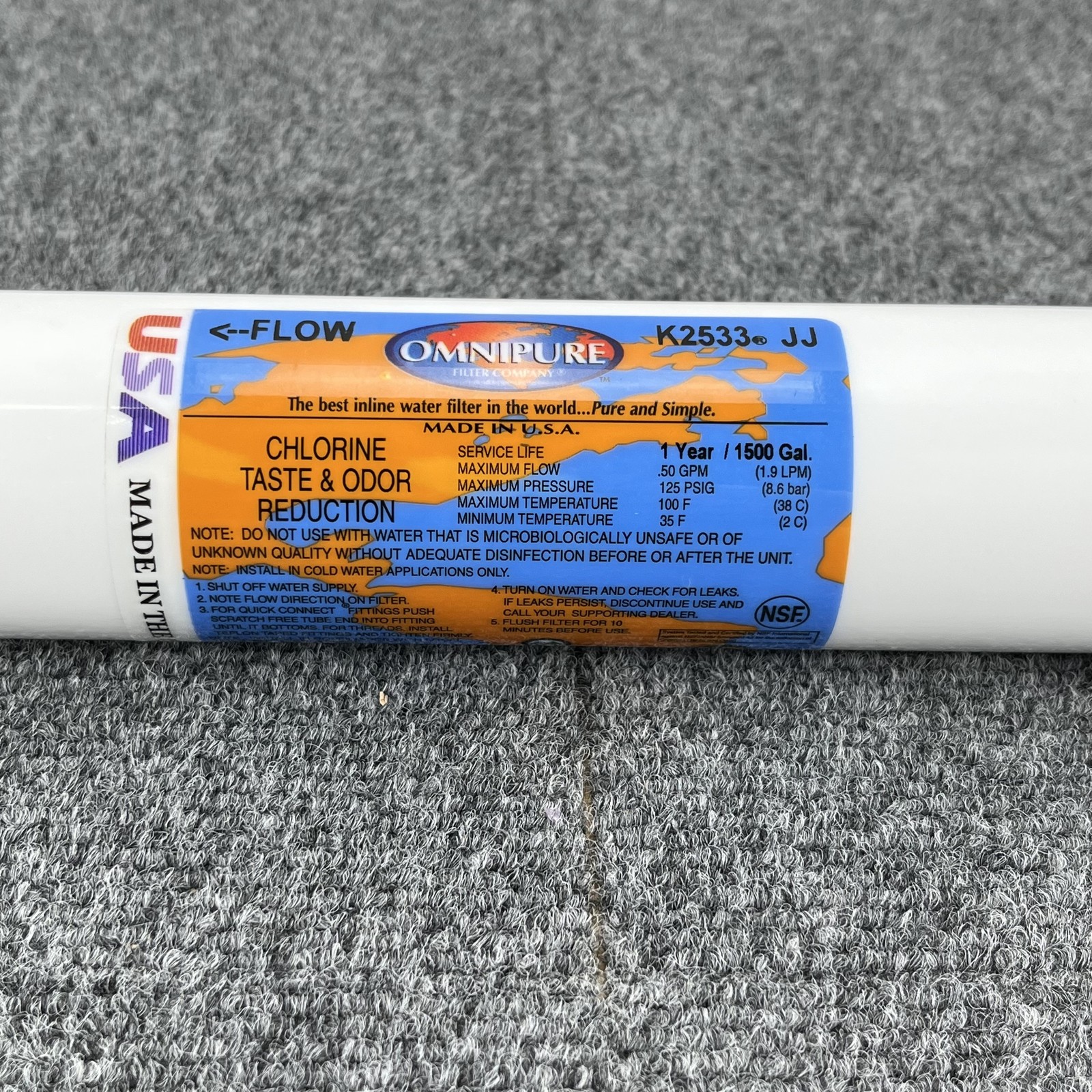 Omnipure K2533JJ Inline Water Filter Lot of 2 Chlorine Taste Odor Reduction USA gallery