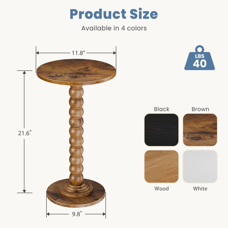 Modern Round Side Table,Accent End Table with Solid Wood Spindle,Small Drink gallery