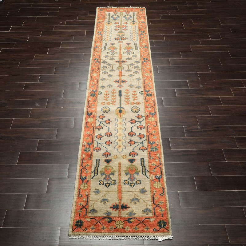 2'5''x12'2'' Runner Hand Knotted Wool Beige, Burnt Orange Oushak Traditional Rug gallery