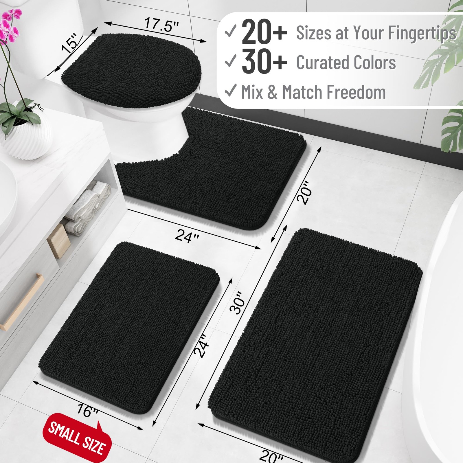 Bathroom Rugs 32x20, Extra Soft Absorbent Chenille Bath Rugs, Rubber Backing ... gallery