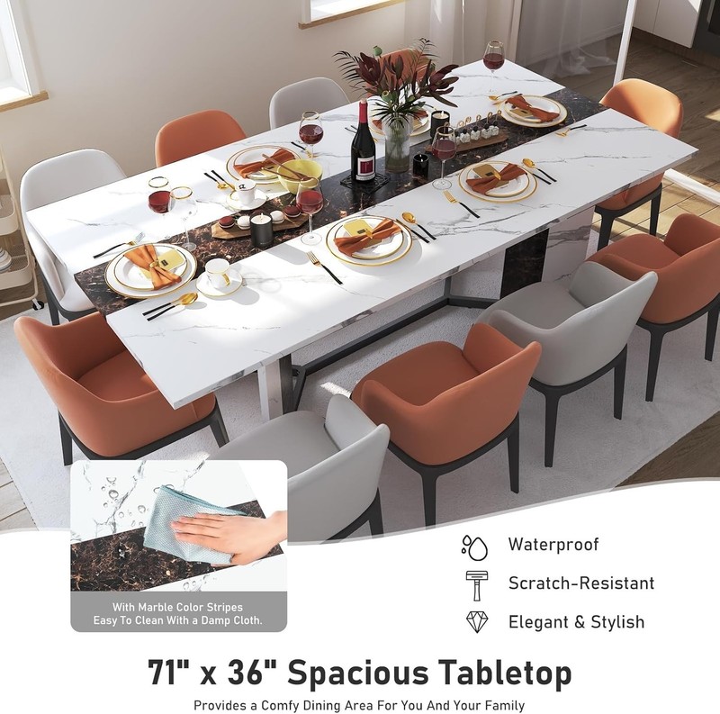 71 Inch Large Rectangular Dining Table for 6-8 People Dining Table with Marble gallery
