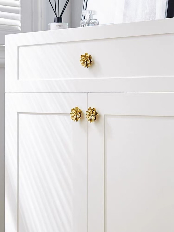 Camellia Flower Drawer Dresser Knobs Handle Gold Brass Cabinet Kitchen Pull Knob gallery