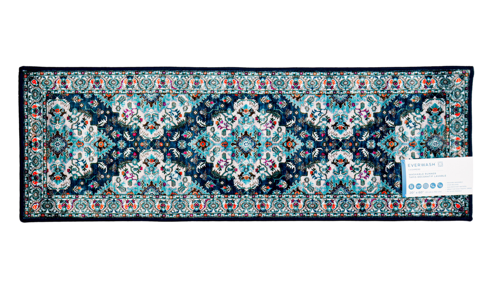 Super Soft EVERWASH Blue Cashmere Washable Runner Rug 20" x 60" Non-Slip gallery