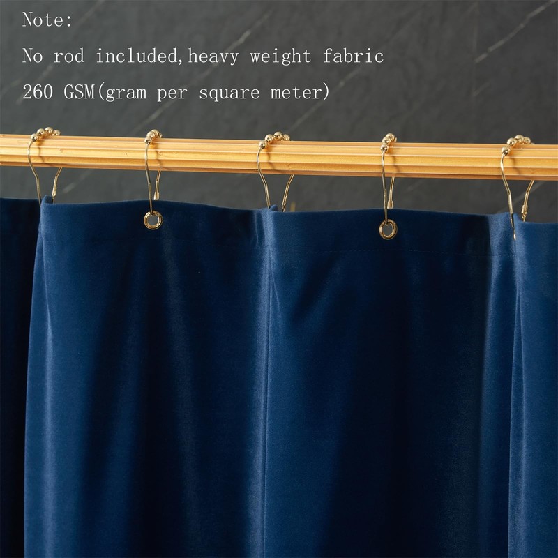 Navy Blue Shower Curtains Bathroom Velvet Luxury 260 GSM Heavy Duty Fabric gallery