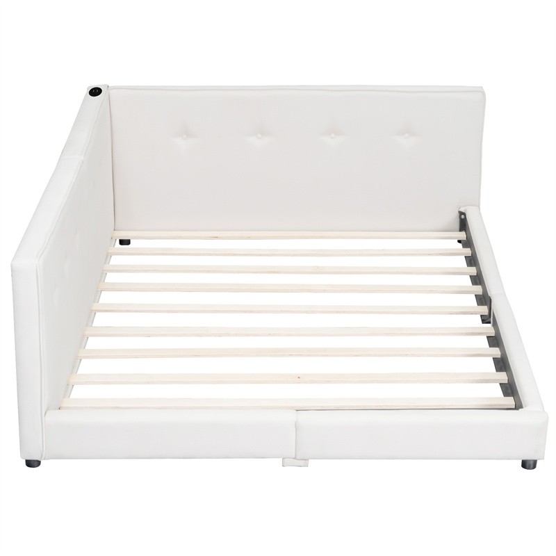 Modern Upholstered Platform Bed Frame Queen Size Daybed with USB Ports,Beige gallery
