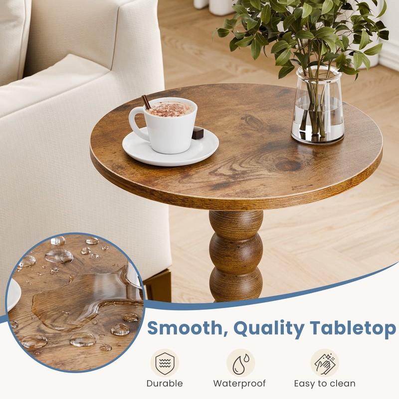 Modern Round Side Table,Accent End Table with Solid Wood Spindle,Small Drink gallery