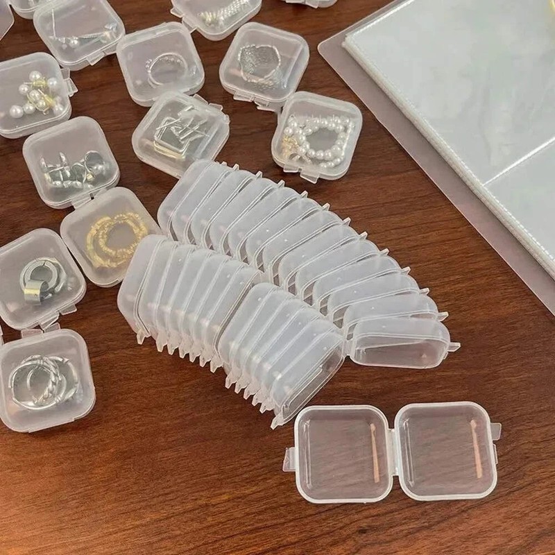 Mini Plastic Jewelry Storage Box Square Transparent Flip Portable Pill Case Case gallery