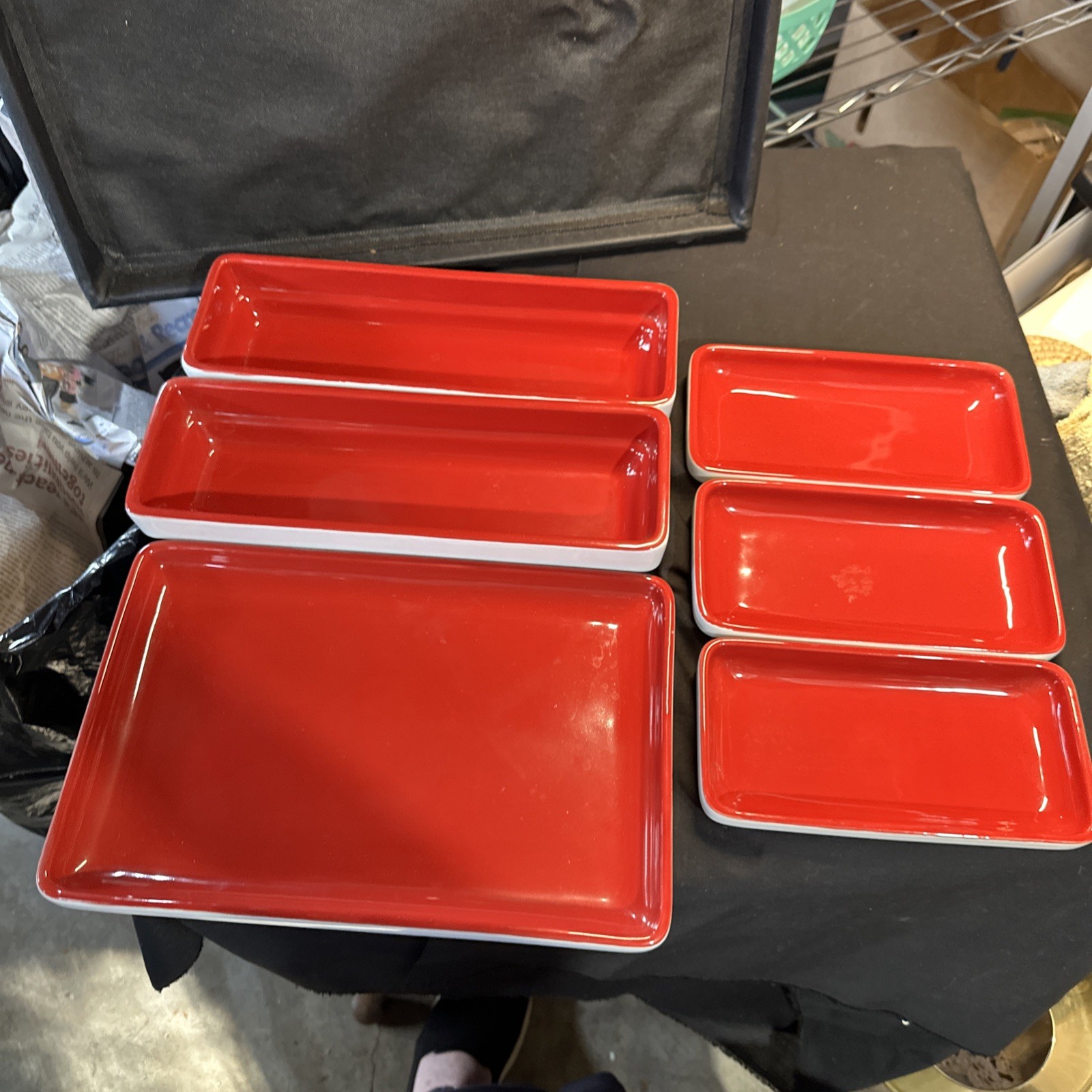 Crate & BARREL Stax Living Stackable Ceramic rectangle Shape Red White sushi /6 gallery