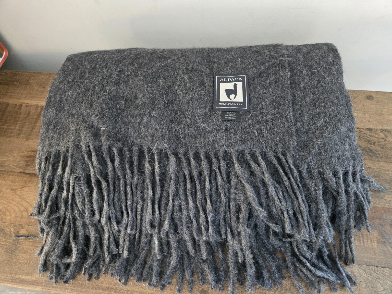 INCALPACA TPX Throw Gray Alpaca Blend Luxury Fringe Throw 60"x72" Peru, New gallery