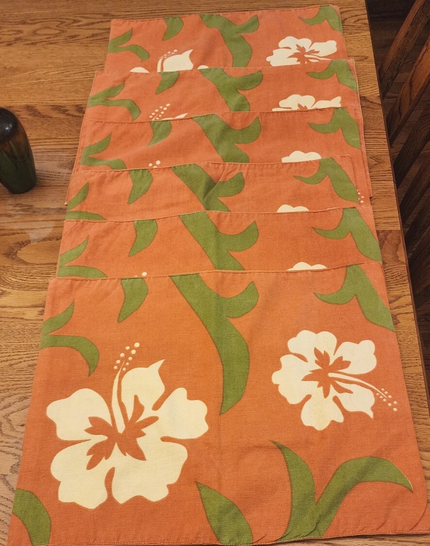Crate And Barrel Passion Flower Orange Fabric Placemats Cotton 19x13" Tropical gallery