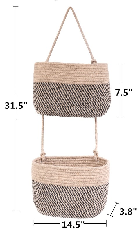 Over The Door Hanging Basket, 2 Tier Cotton Rope Woven Wall Basket, Magazine ... gallery