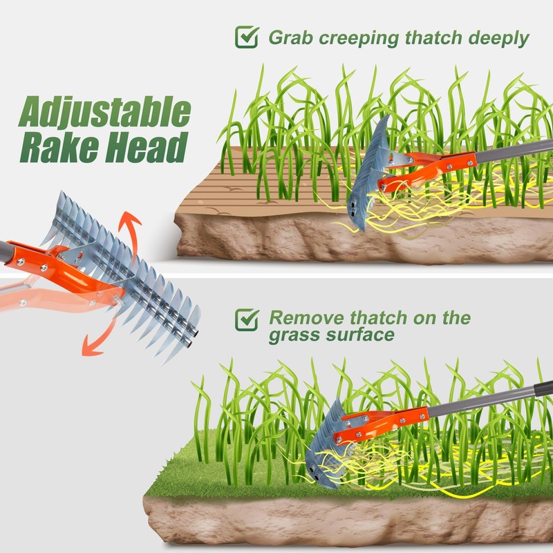 Thatch Rake for Lawn, 15Inch Dethatcher Rake with Adjustable Sectional Handle... gallery