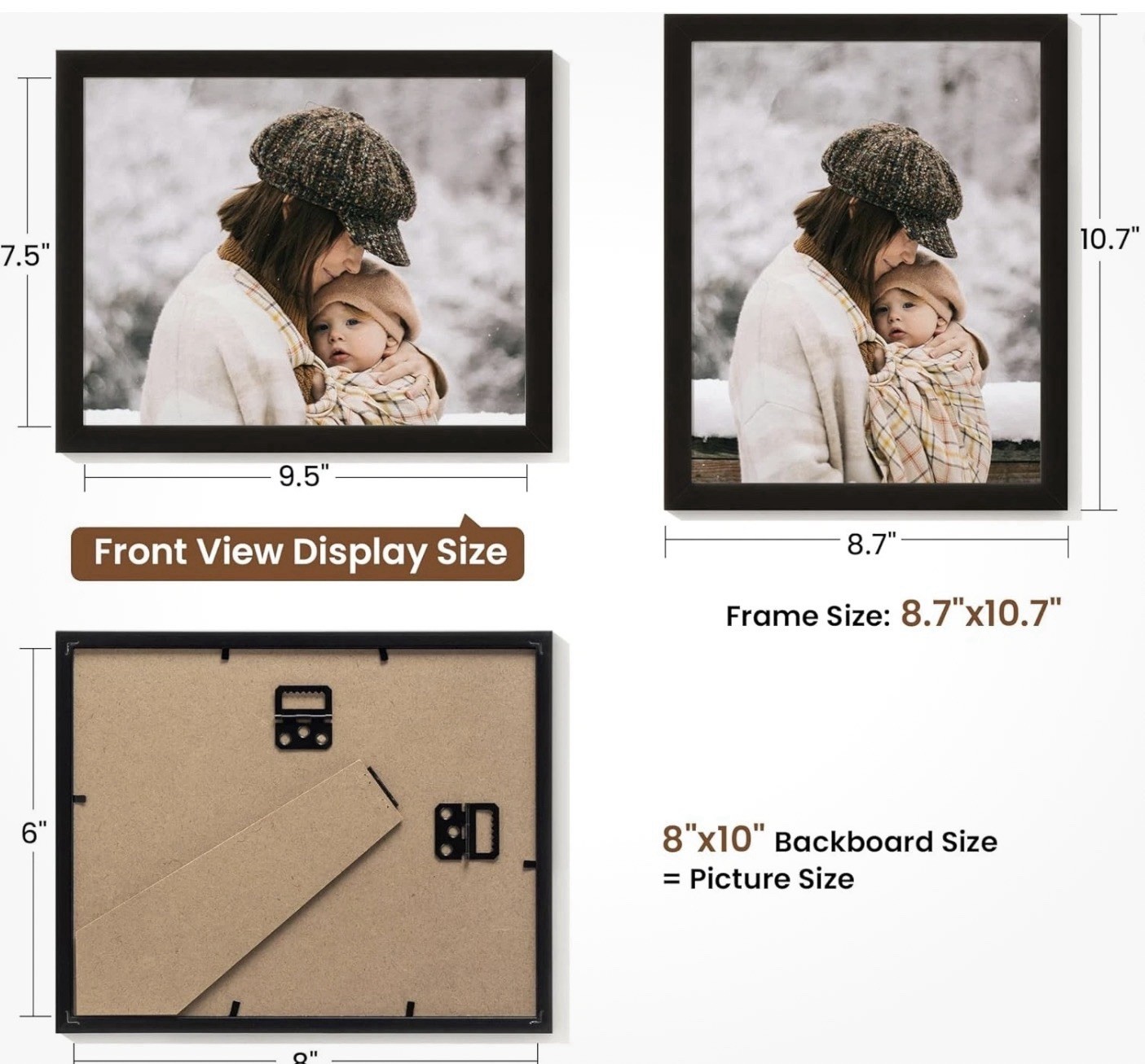 Black Plastic 8x10 Photo Picture Frame w/ Plexiglass, Wall Mount & Tabletop gallery
