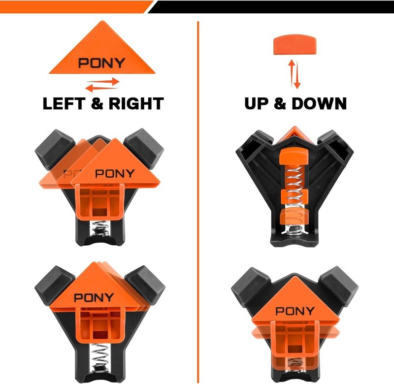 PONY 4Pk Quick-Release Corner Clamp for Woodworking, 90 Degree Right Angle Clamp gallery