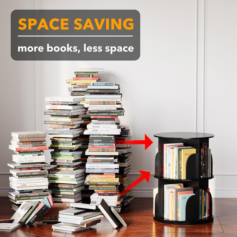 SpaceAid 2 Tier Rotating Bookshelf Tower, Spinning Bookcase Lazy Susan, Revolvin gallery