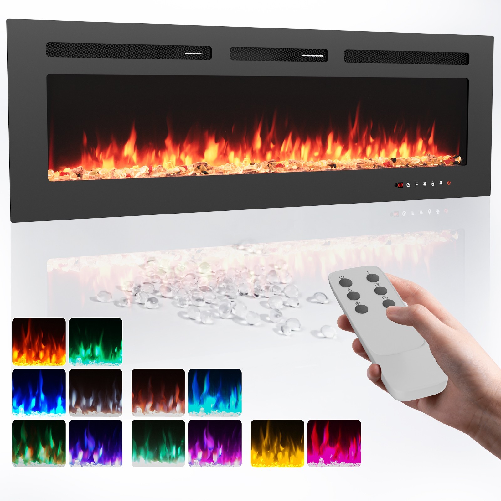 60 Inches Ultra-Thin Electric Fireplace Wall Mounted & Recessed Fireplace Heater gallery