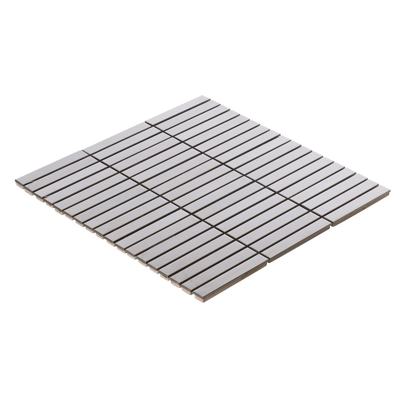 Brushed Nickle Stainless Steel Metallic Metal Stacked Mosaic Tile Backsplash gallery